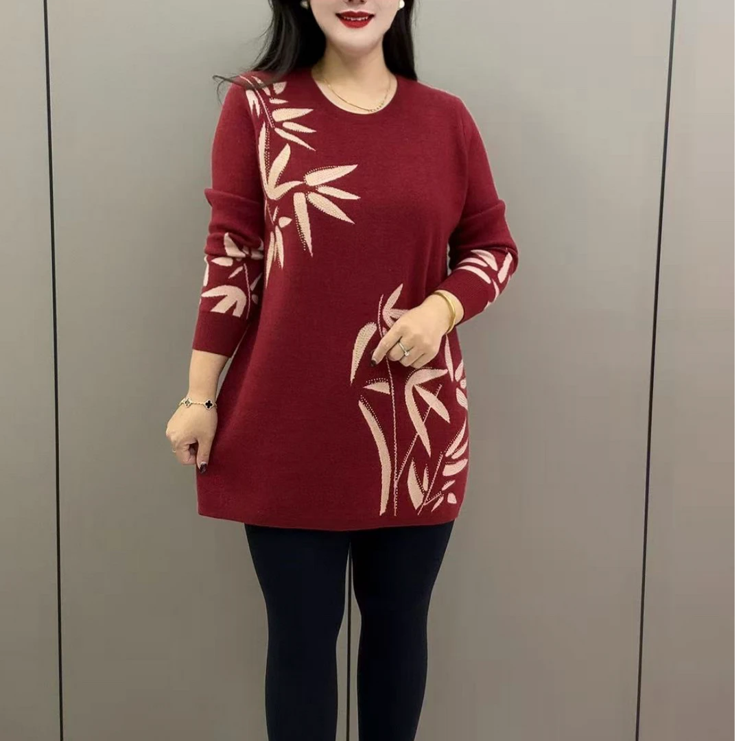 秋冬季潮款宽松高级感新款针织圆领中老年妈妈百搭减龄显瘦毛衣女