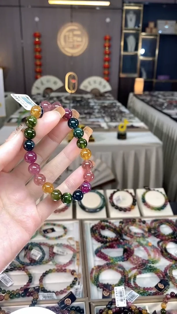 未镶嵌老矿碧玺色标彩虹单圈手串9mm+碧玺E***?dan多样性发货一条