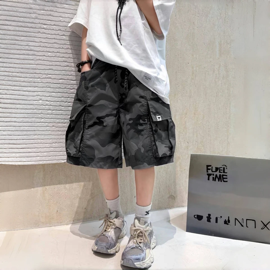 男童短裤夏季外穿中大童超薄迷彩工装中裤帅气男孩宽松五分裤夏装