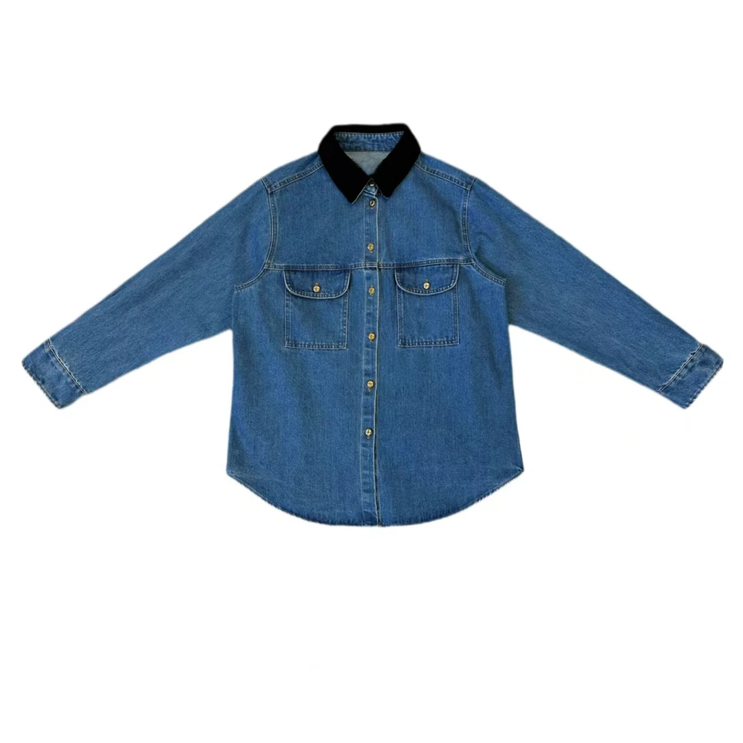 【金扣牛仔衣】春季新款复古时髦有腔调水洗蓝色气质百搭牛仔外套