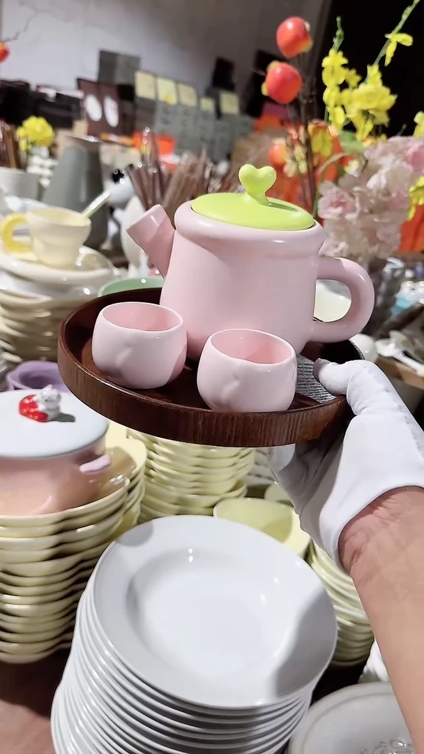 瓷片茶壶3件套不带木托盘微瑕 凑满20元包邮