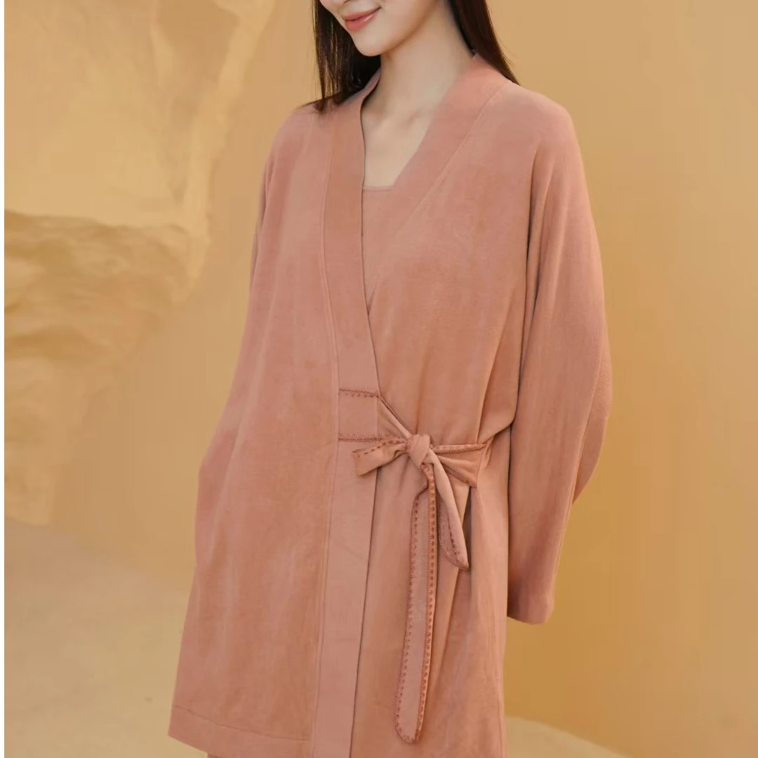 德绒吊带背心＋系带外披＋长裤三件套家居服睡衣女款爆款2025新款