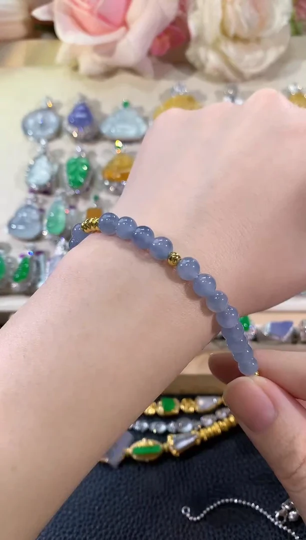 18K金镶嵌手链翡翠冬日珠宝W38紫货有色差