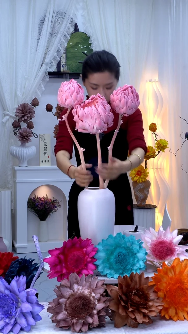 永生洋蓟樱花粉3头【微瑕】0131