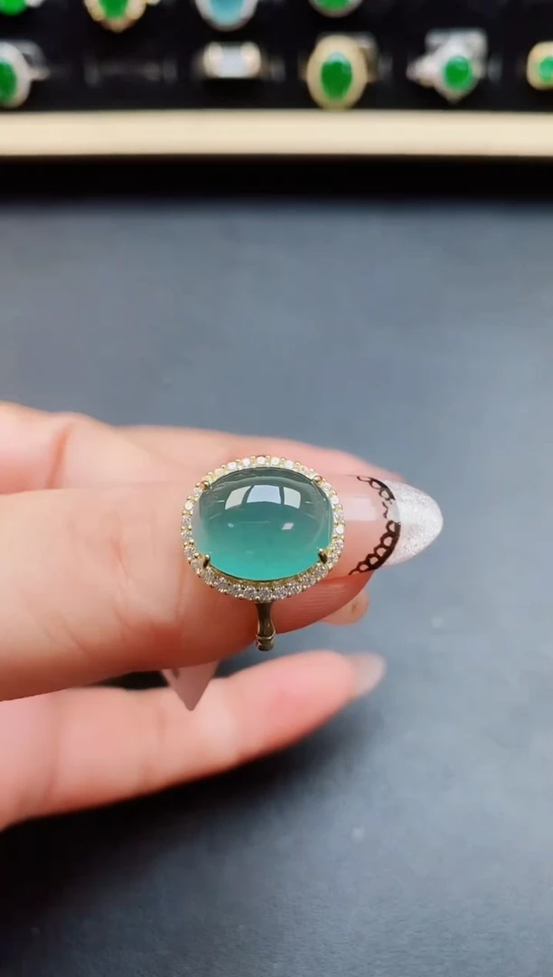 翡翠戒指银S925镶嵌50805