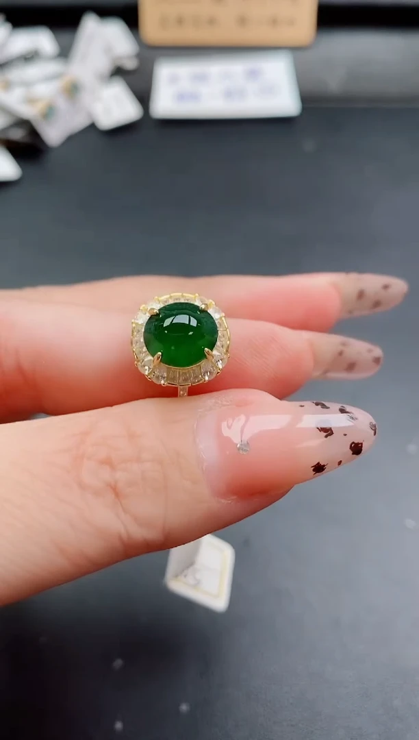 银S925镶嵌戒指翡翠1