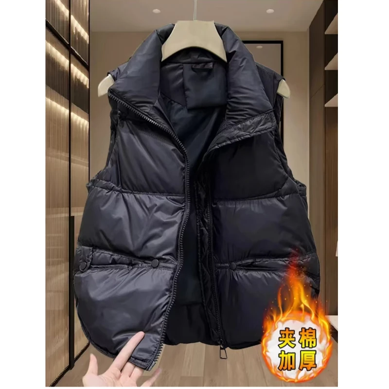 2025春秋新款纯色棉服马夹背心无袖马甲女款外穿潮流时髦洋气马甲