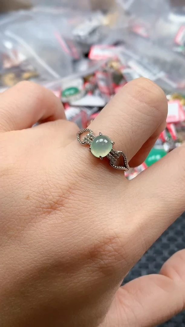 银S925镶嵌戒指翡翠天然A货缅甸翡翠