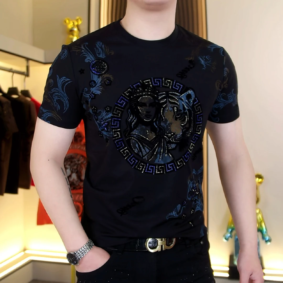 【阿东男装】035男士潮流时尚个性夏季烫钻短袖