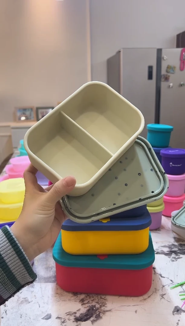 硅胶米底黑点绿盖-2格小盒-700ml