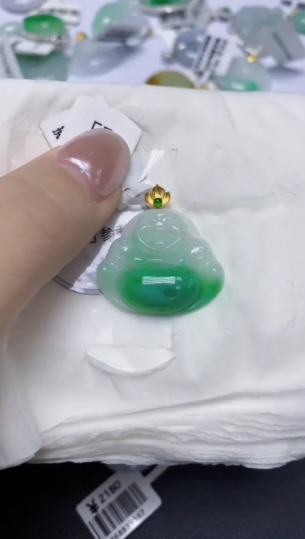 翡翠18K金镶嵌颈饰天然缅甸翡翠A货百元以上9元证书费自理