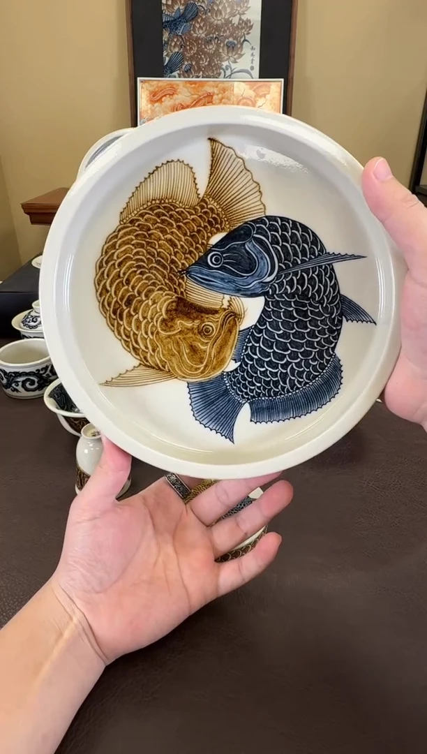二号釉金龙鱼壶承
