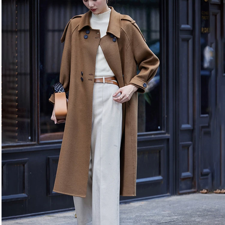 时尚双面羊毛呢外套女长款冬季新款洋气女士过膝呢子大衣DY24166