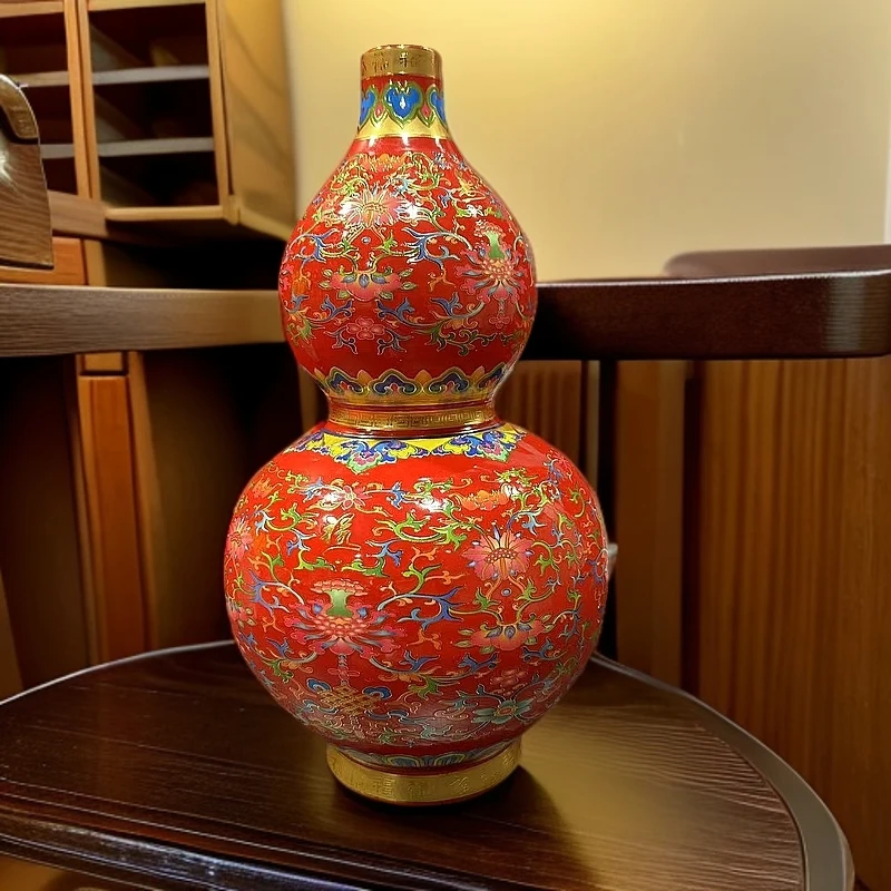 ZY-DP-A419中国红福禄双全葫芦瓶+底座