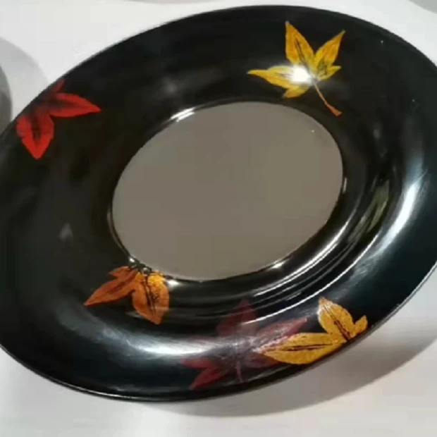 大漆 黑底枫叶碟片内紫砂面干泡台 WCDQCP0103