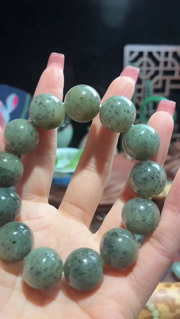 未镶嵌手链和田玉（糖玉）黄口青花16MM