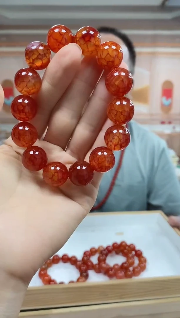 未镶嵌手串玛瑙/玉髓赤红龙纹玛瑙手串尺寸16mm