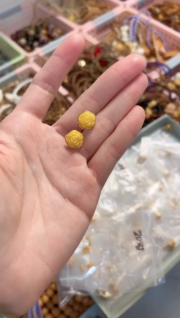 手串蜜蜡银S925镶嵌是*啊蜜蜡耳钉玫瑰花s925银