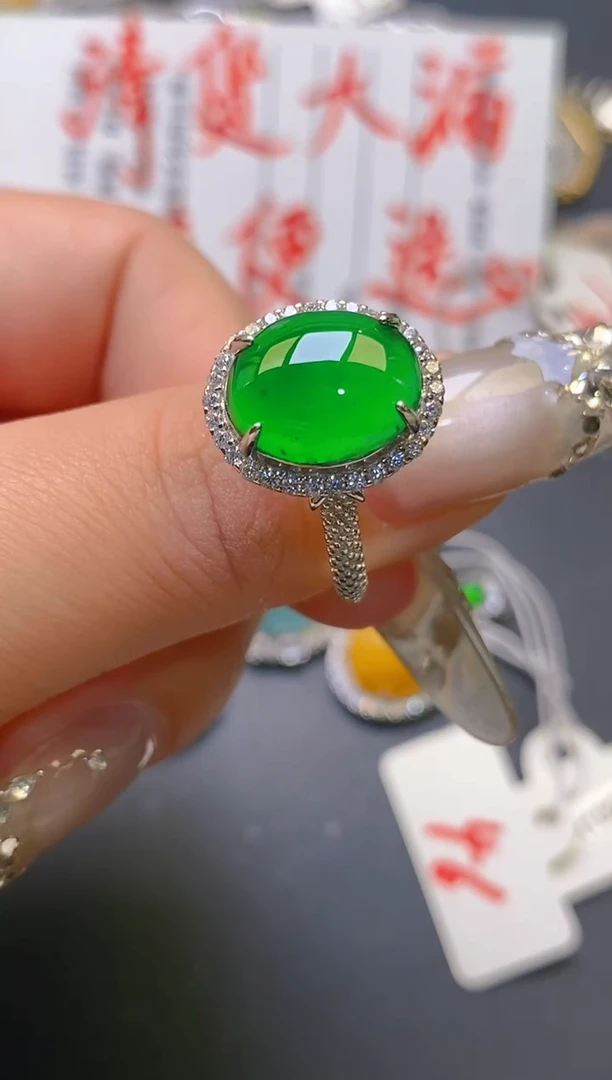 【闪购商品】翡翠耳饰银S925镶嵌天然A货翡翠1