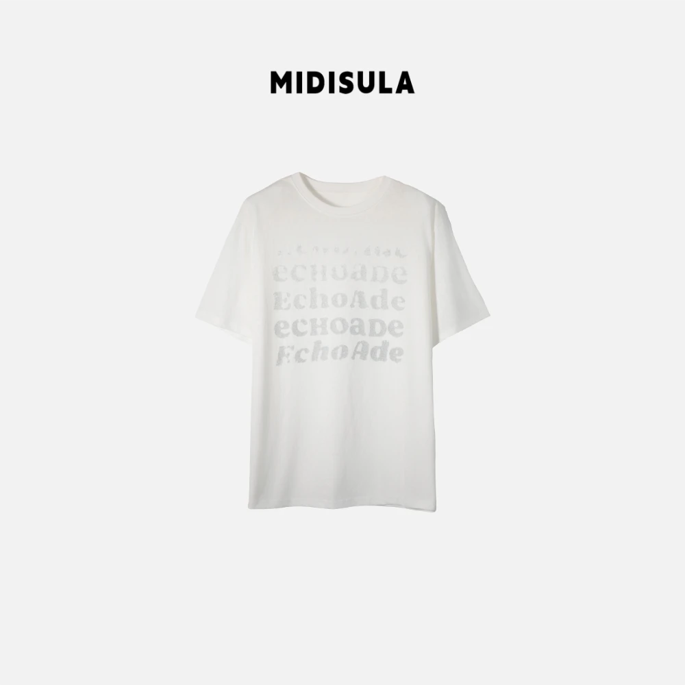 MDSL·夏季垫肩时尚百搭宽松显瘦洋气圆领短袖字母印花T恤#1184