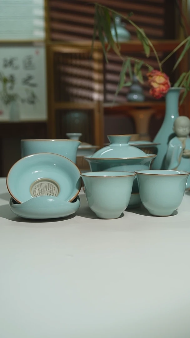 杯天青玉兰盖碗2杯公道茶漏