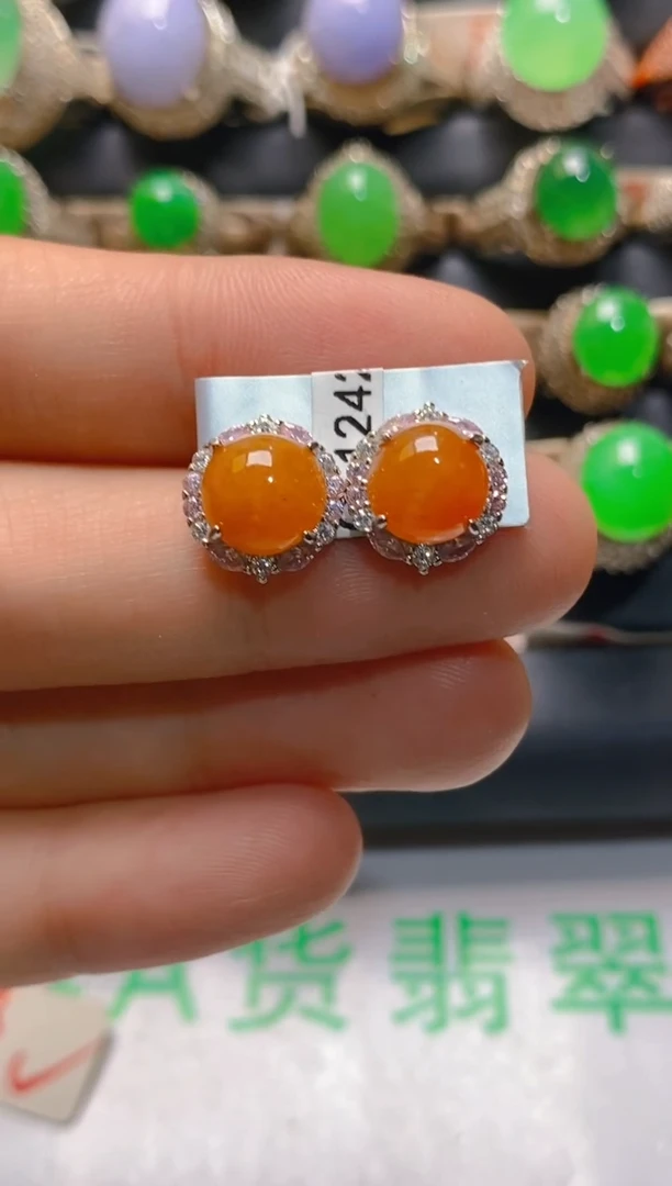 【闪购商品】翡翠耳饰银S925镶嵌天然A货翡翠1