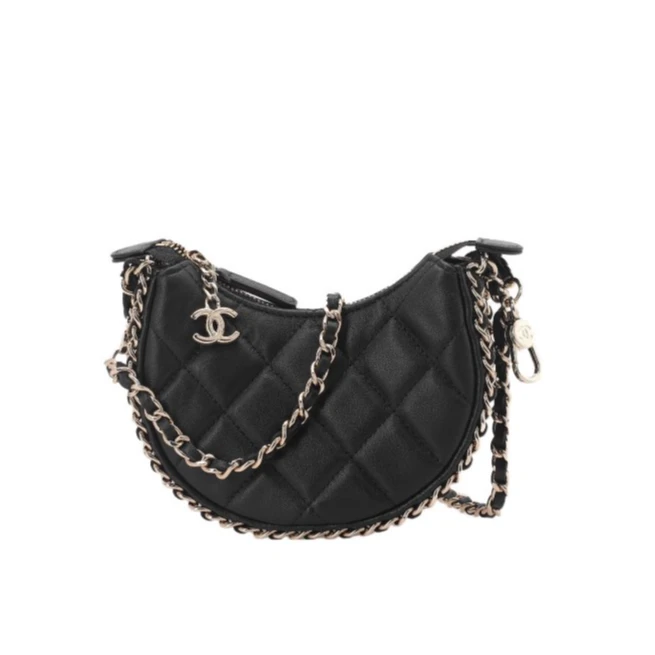 未使用 Chanel/香奈儿 欢欢活动 23P 月牙包 菱格纹 Mini 黑色