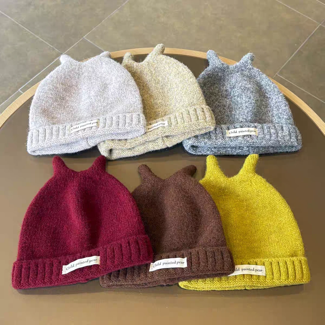 宝宝冬毛线帽韩系触角婴幼儿秋季防风保暖套头护耳帽男女童针织帽