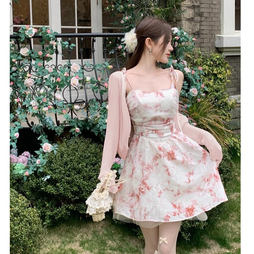 10711#实拍~优雅法式田园风甜美逃跑公主系俏皮短裙两件套