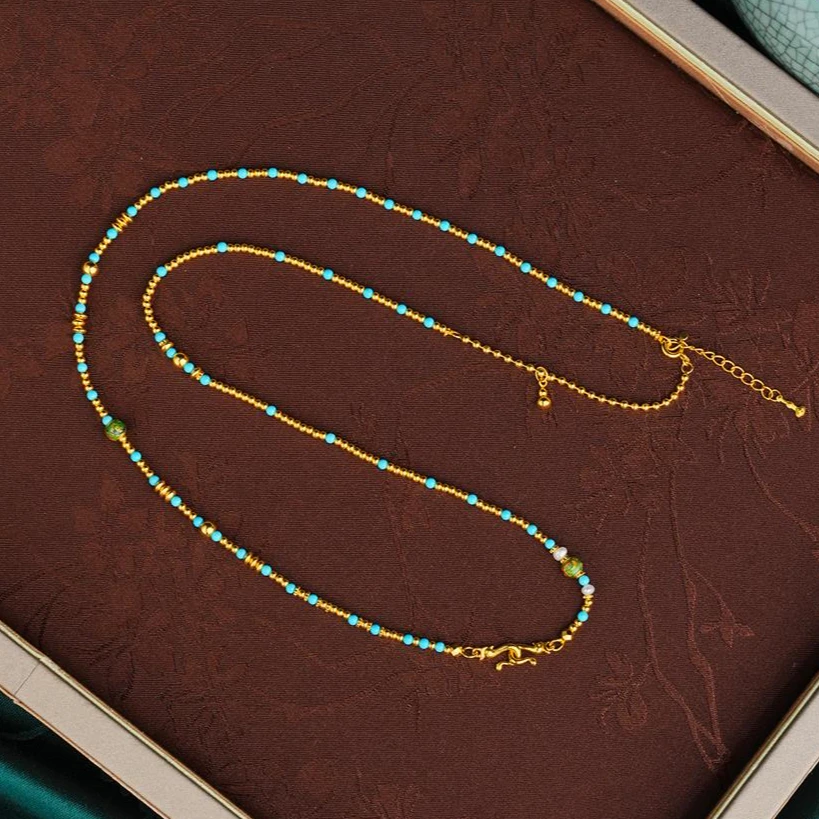 ZOCAI/佐卡伊【传世之美】古法黄金民族风绿.松项链双钩万能链