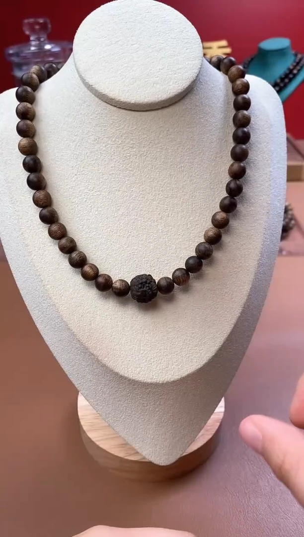 手串沉香富森瘿子留疤08+葫芦貔貅沉香木雕顶珠