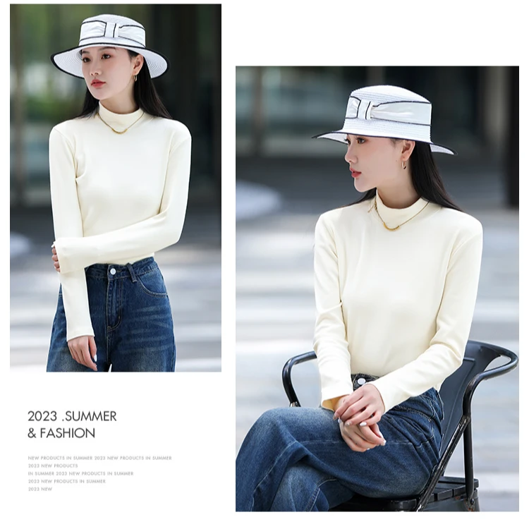 太阳绒羊　绒蛋白女士中领打底衫009