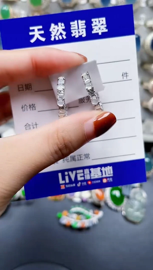 银S925镶嵌翡翠耳饰754