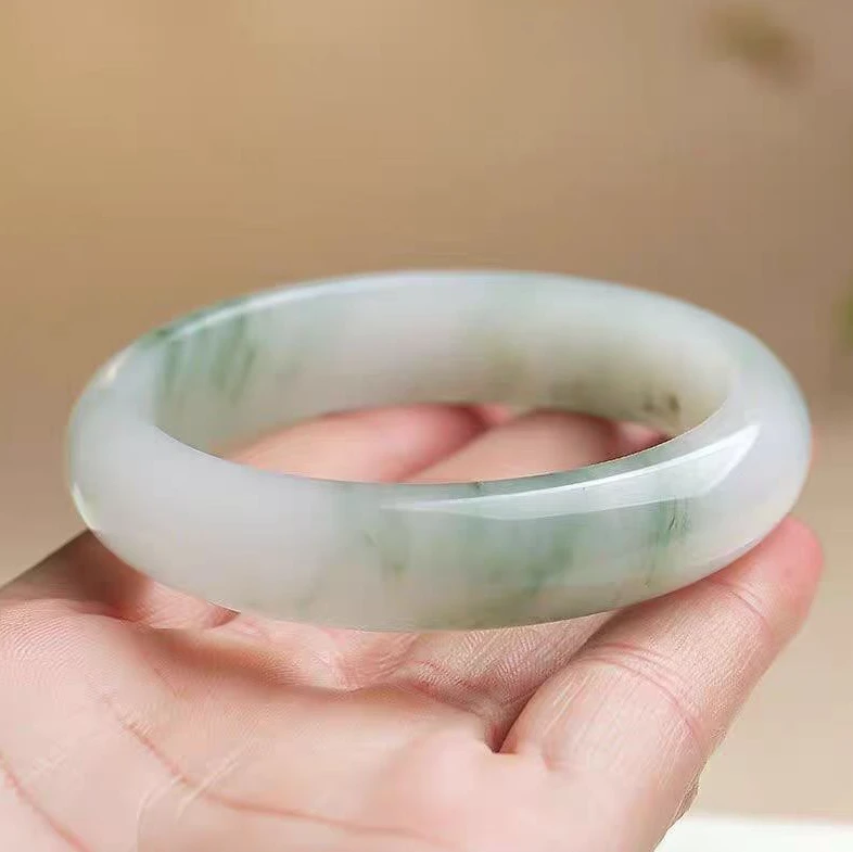 新疆飘花天山翠玉镯正圈金丝玉微翠飘花天然玉石手饰女款温婉大气