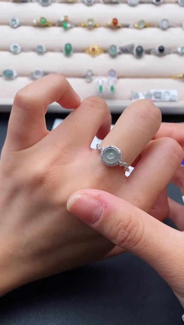 银S925镶嵌戒指翡翠2222222+5