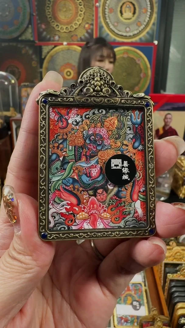吊坠 壹善缘城手绘唐卡六臂大黑天双面送防水壳
