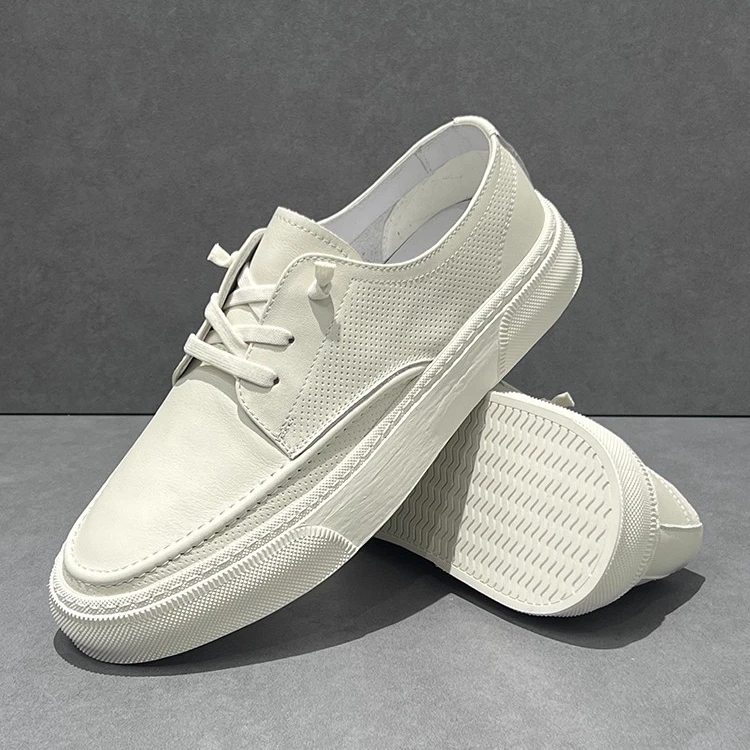 板鞋男款2025新款男鞋轻奢小白鞋男士百搭潮鞋皮面网眼透气休闲鞋
