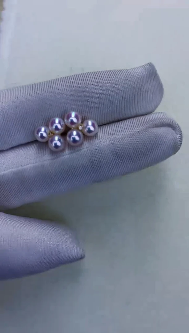 18K金镶嵌DA海水珍珠x005 小葡萄耳钉4-5MM