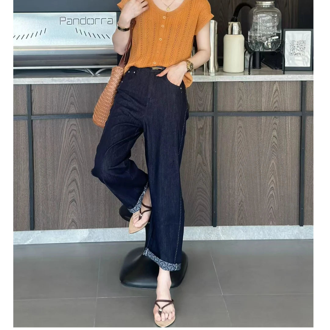 时尚百搭休闲显瘦水洗原色特种针撞线女士牛仔裤牛仔老爹裤YF5120
