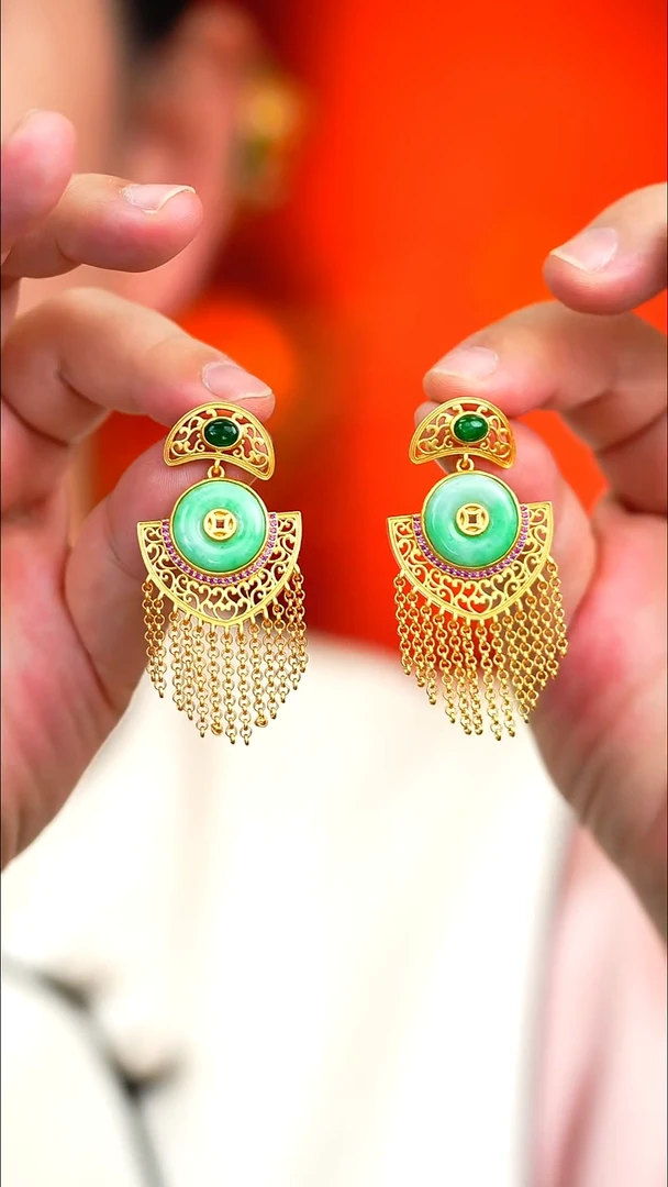 银S925镶嵌翡翠耳饰新款