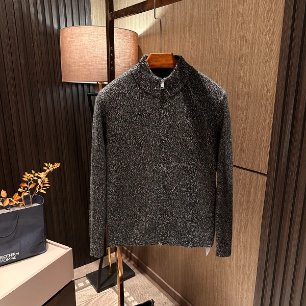 【复古岩石灰 100%绵羊毛】秋冬款男士简约百搭纯色立领开衫羊毛衫