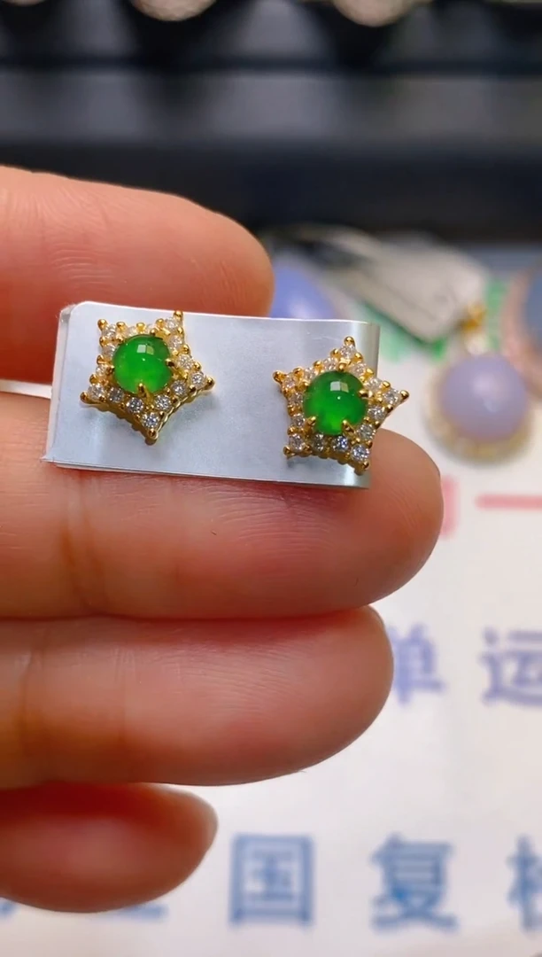 【闪购商品】翡翠耳饰银S925镶嵌天然A货翡翠1