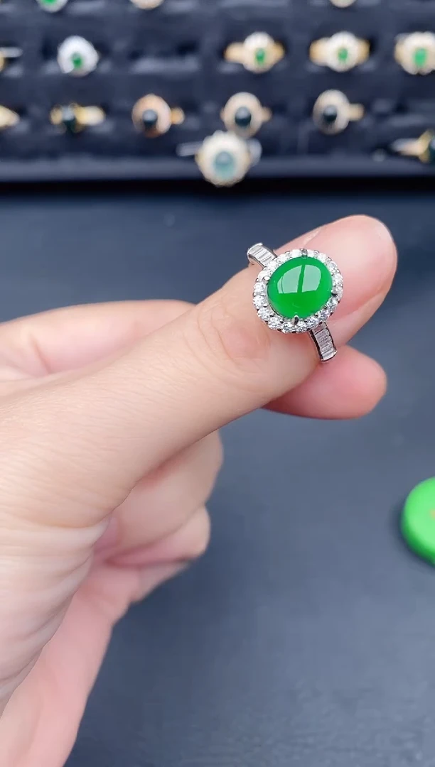 银S925镶嵌戒指翡翠天然a货翡翠57