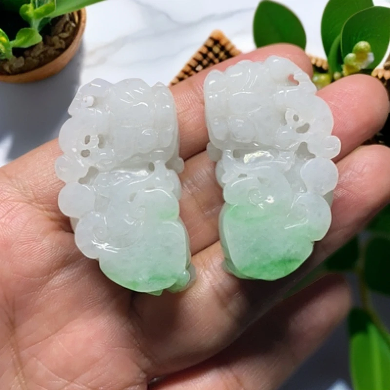霸王貔貅一对，缅甸翡翠A货