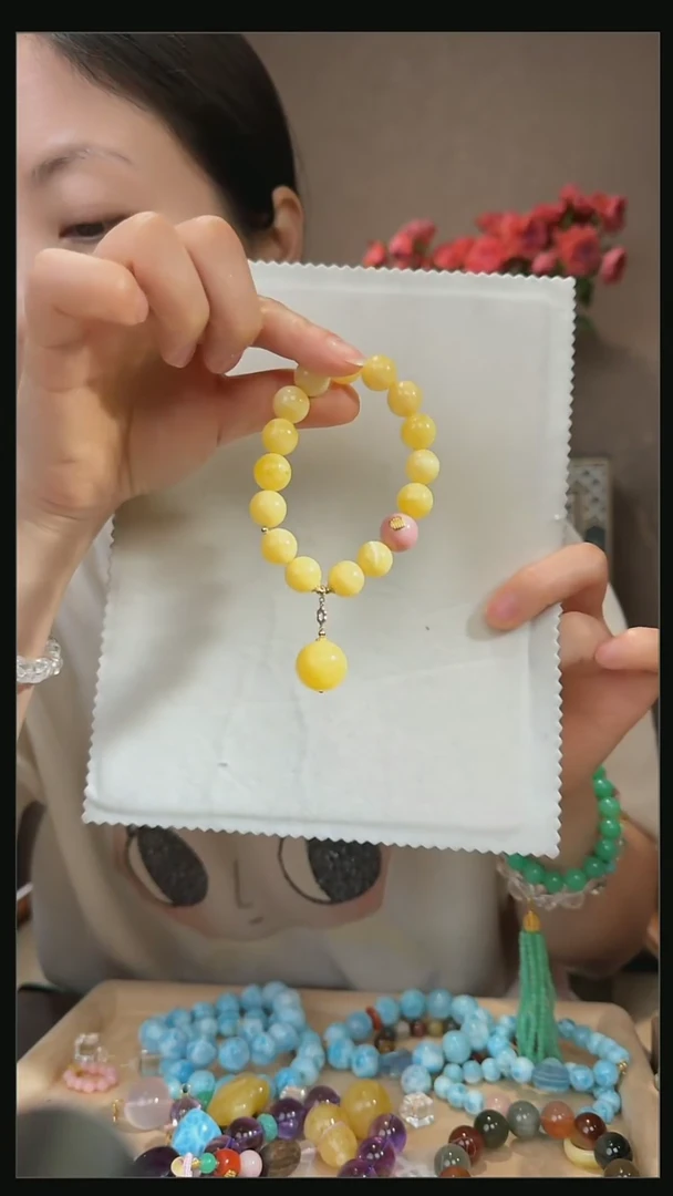 【闪购商品】蜜蜡手串18K金镶嵌天然蜜蜡手串