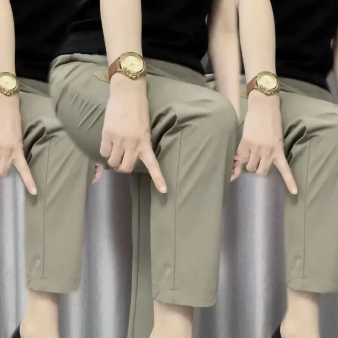 时尚休闲速干裤夏季薄款松紧腰弹力九分裤女新款洋气百搭高腰显瘦