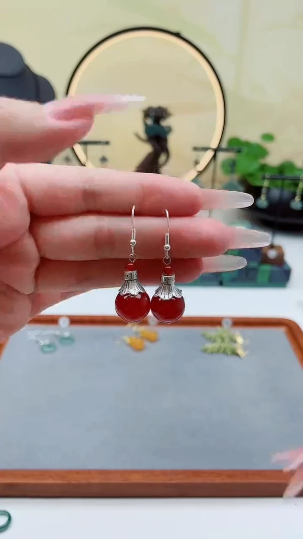 未镶嵌耳饰玛瑙/玉髓951红色14