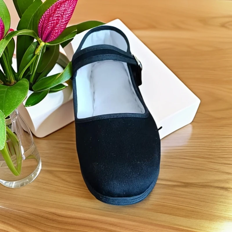 纯黑【盘花底】纯手工麻绳内绱软底传统千层底方口一代女鞋妈妈鞋