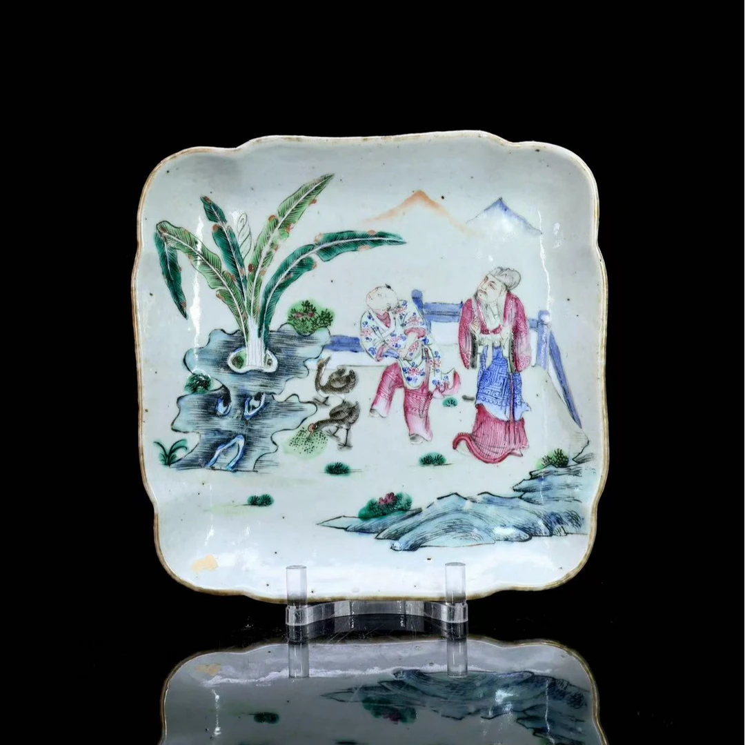 58: 清晚期粉彩王羲之爱鹅四方盘