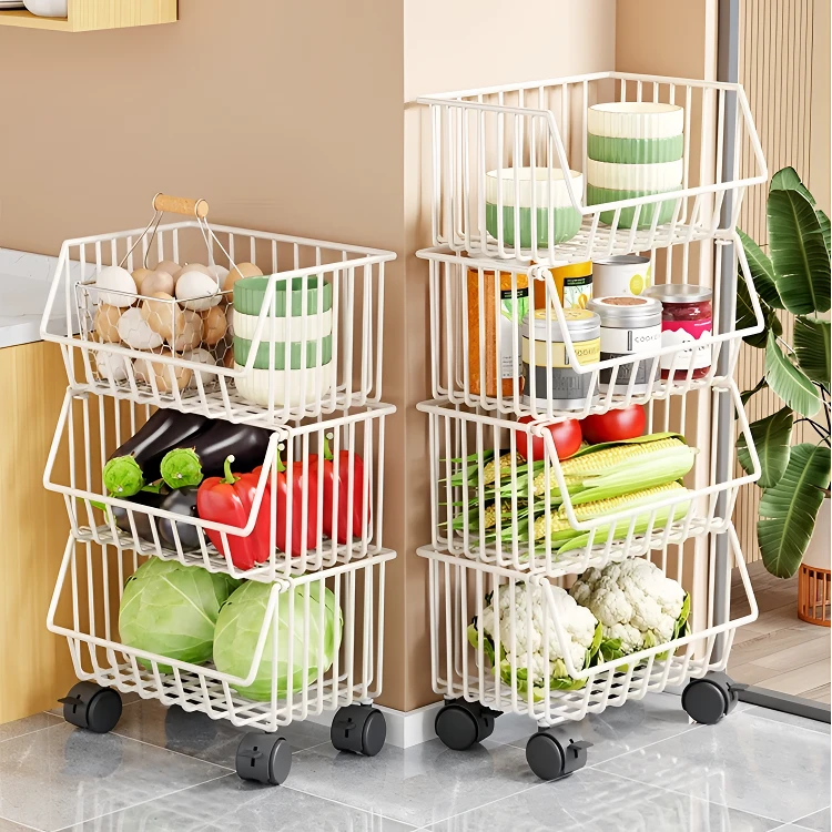 【四层厨房置物架】厨房菜篮子落地家用零食架蔬菜移动收纳架小推车